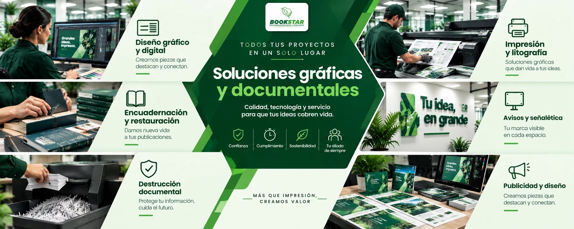 Bookstar Digital: soluciones gráficas y documentales — diseño, impresión, encuadernación, señalética, destrucción documental y publicidad en Medellín